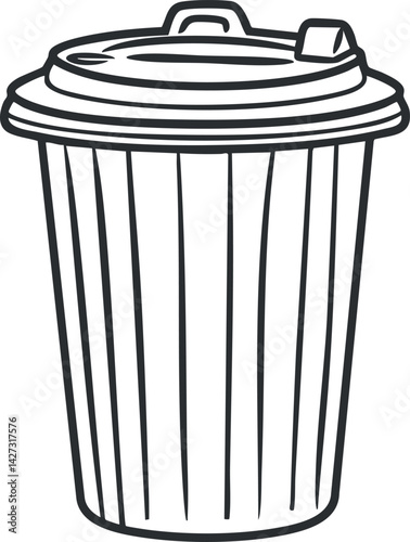 A simple illustration of a trash bin commonly used for waste disposal and recycling.