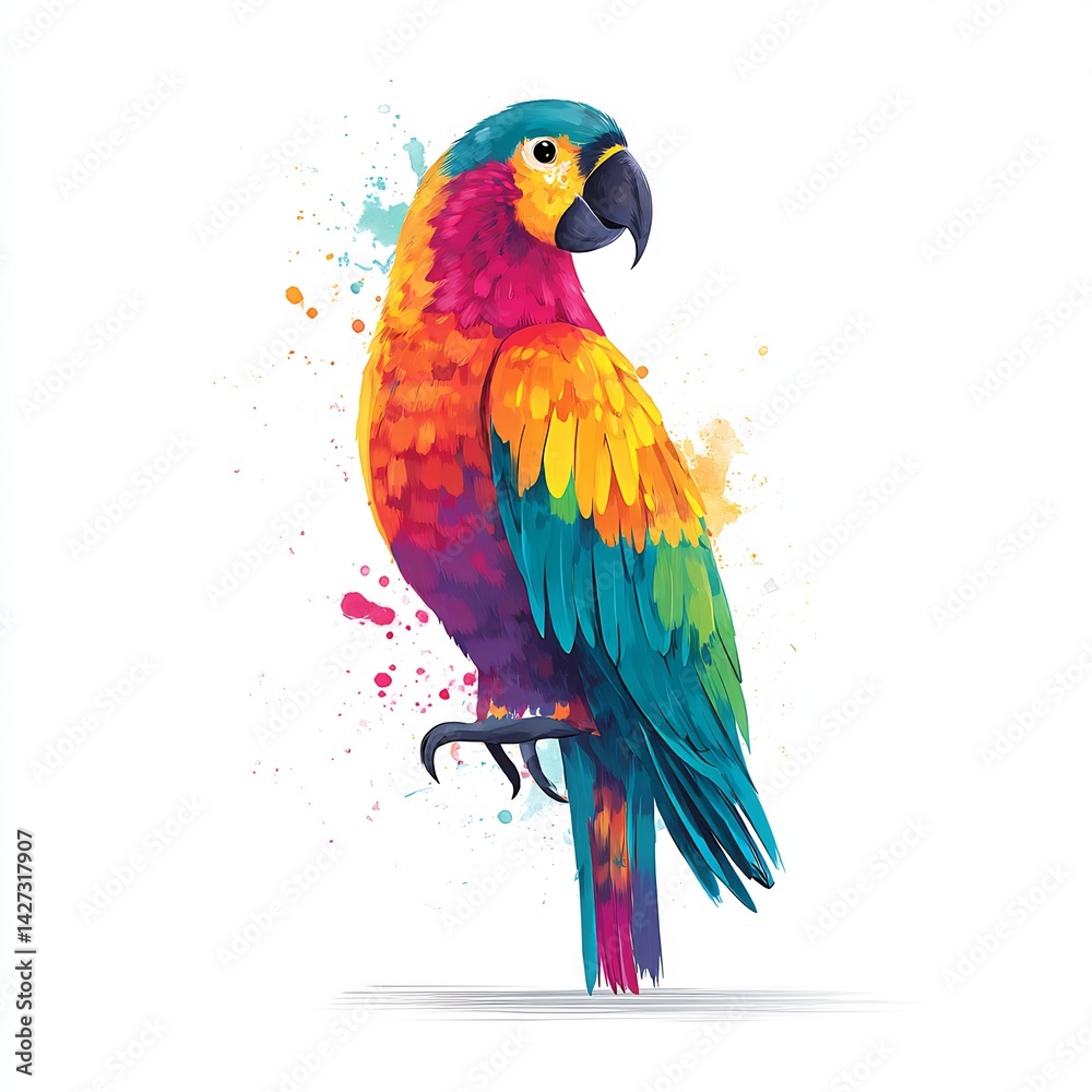 Fototapeta premium Joyful parrot with Holi colors on feathers
