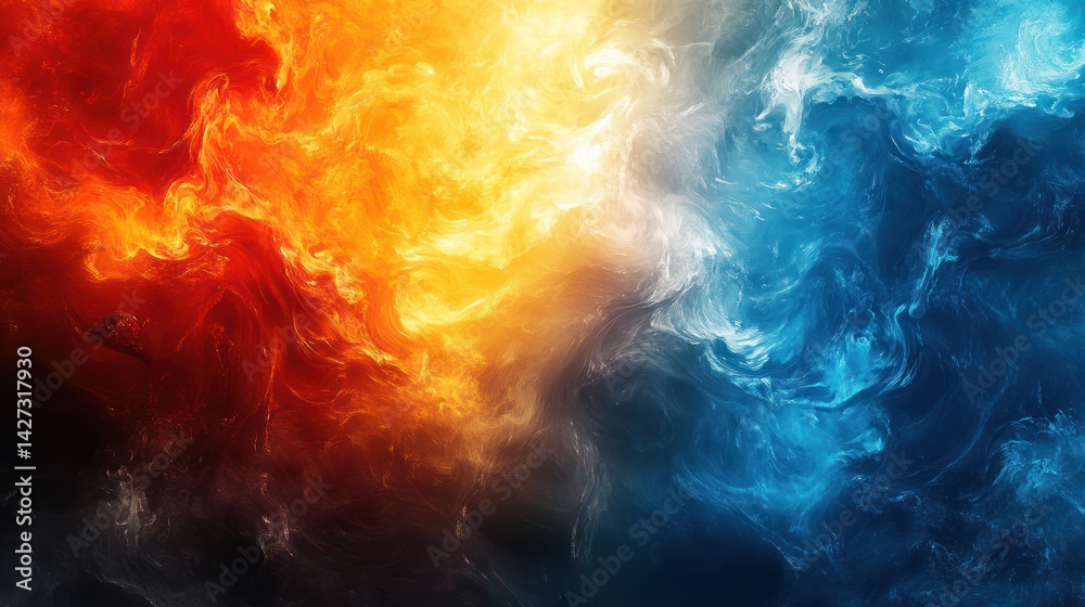 Abstract visual representing the dichotomy of fire and ice interaction Abstract visual representing the dichotomy of fire and ice interaction