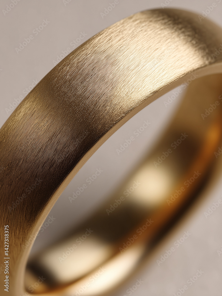 Brass gold ring close-up on gray background with minimal elegant design