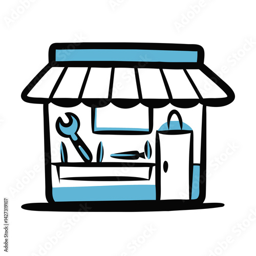 Hardware store illustration featuring tools and equipment representing DIY and home improvement