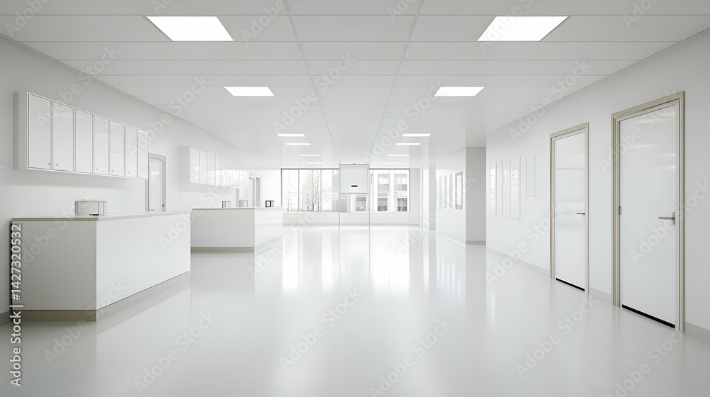 Obraz premium Bright Empty Modern Hospital Corridor
