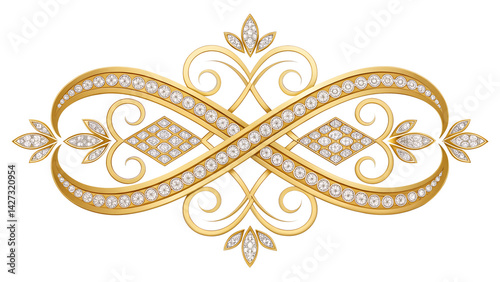 Golden Infinity Symbol with Diamonds on Transparent Background