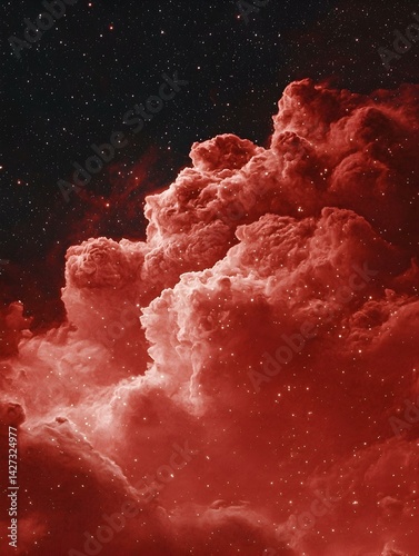 Red Nebula in Space. Stunning cosmic clouds and stars.