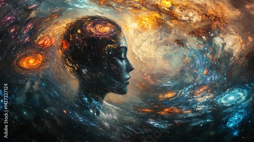 a woman face adorned with vibrant abstract paint strokes