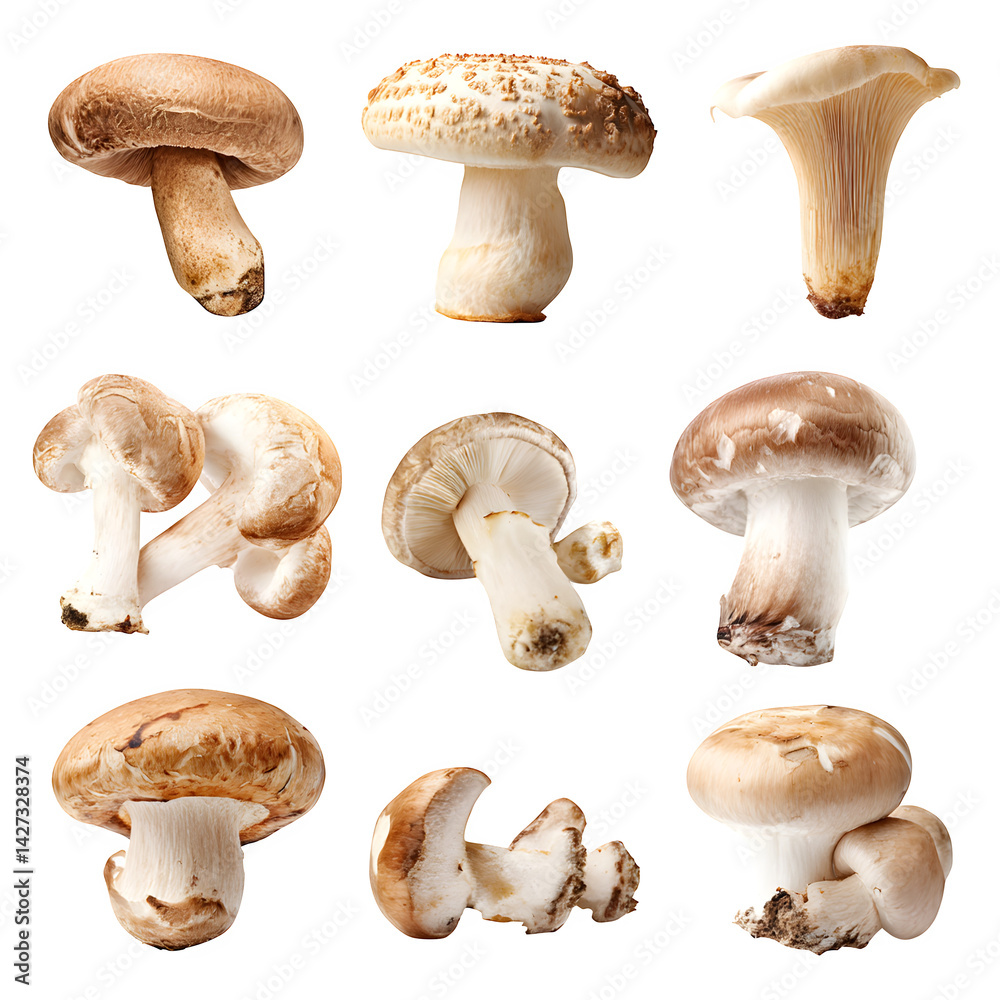 Mushrooms isolated on white background --v 7.0 Mushrooms isolated on white background --v 7.0