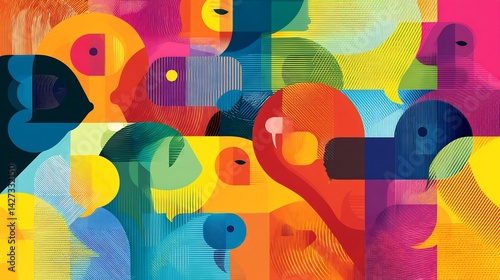 Abstract communication shapes representing team alignment internal dialogue employee communication strategies Bright and cohesive tones enhance message clarity