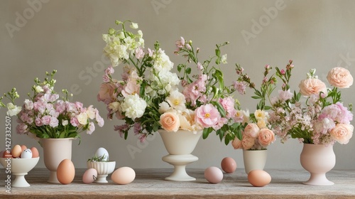 Wallpaper Mural Spring brunch scene with Easter place cards, egg cups, and fresh floral bouquets Torontodigital.ca