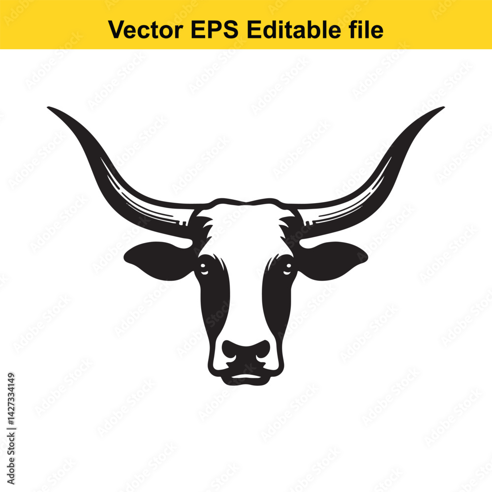 Naklejka premium Longhorn cattle vector silhouetted