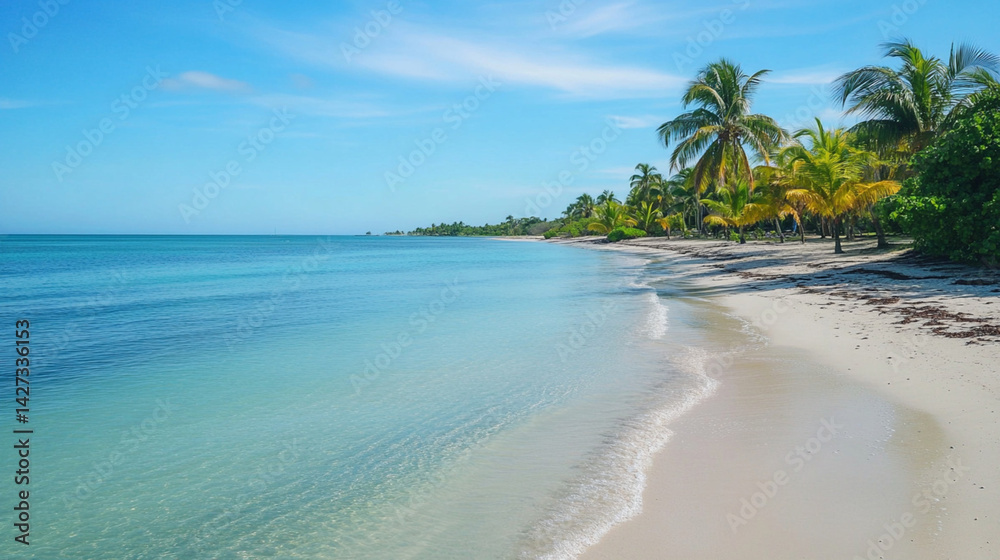 Serene beach with clear skies and gentle waves, Generative AI Serene beach with clear skies and gentle waves, Generative AI