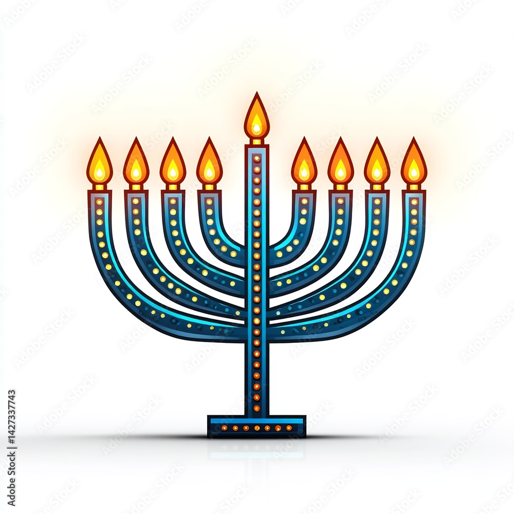 Glowing menorah with holiday lights Glowing menorah with holiday lights