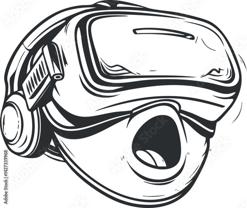A fun and engaging illustration of a virtual reality headset with an expressive design.