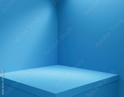 3D illustration  minimalist blue room with a square platform in the corner