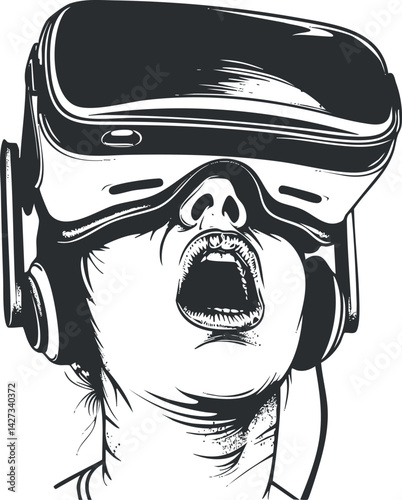 A person experiencing virtual reality with a headset, showcasing excitement and immersion in digital worlds.