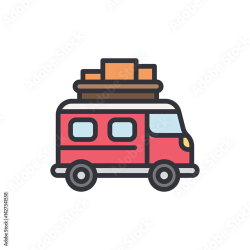 Camper van colored icons, minimalist vector illustration ,simple transparent graphic element .Isolated on white background