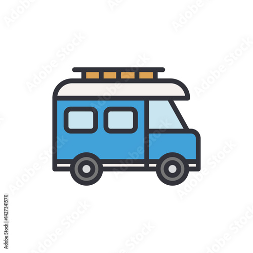 Camper van colored icons, minimalist vector illustration ,simple transparent graphic element .Isolated on white background