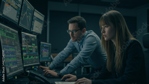 Workers Collaborating Inside Logistics Control Room

