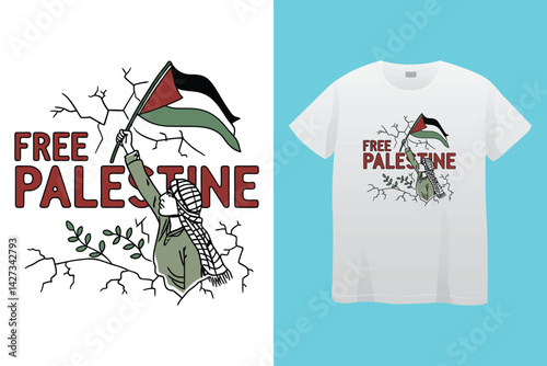 Free Palestine flag vector, Save Gaza Save Palestine illustration for banner, t-shirt, poster, sticker, badges, social media design. We stand with Palestine. isolated on black background.