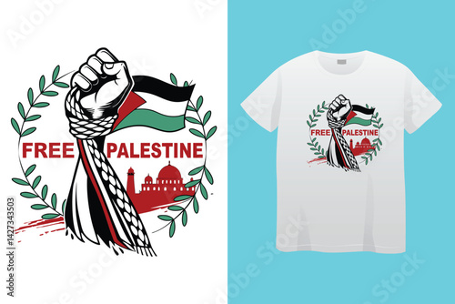 Free Palestine flag vector, Save Gaza Save Palestine illustration for banner, t-shirt, poster, sticker, badges, social media design. We stand with Palestine. isolated on black background.