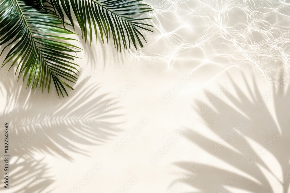 Tropical Palm Leaf Shadows on a Light Beige Background Tropical Palm Leaf Shadows on a Light Beige Background