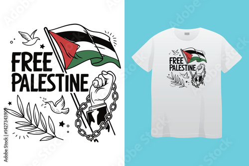Free Palestine flag vector, Save Gaza Save Palestine illustration for banner, t-shirt, poster, sticker, badges, social media design. We stand with Palestine. isolated on black background.