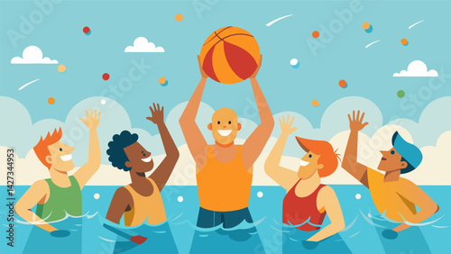 Cheers and applause fill the air as the tournament comes to an end leaving everyone soaked and satisfied from a day of water basketball fun.. Vector illustration