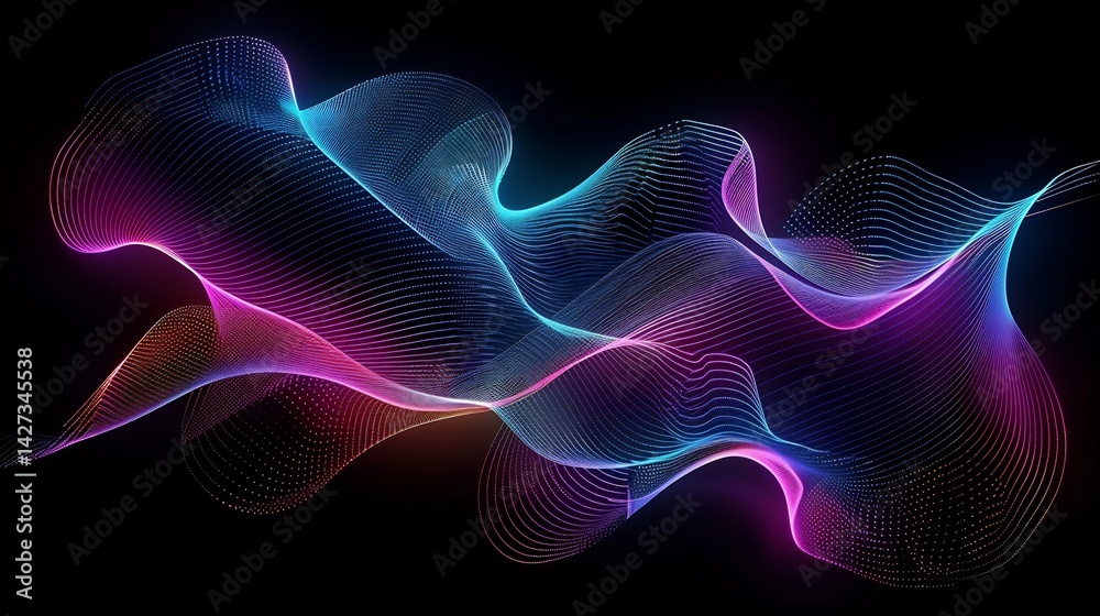 Obraz premium Abstract neon line shapes dark backgrounds perfect for tech ads cybersecurity themes and futuristic digital artwork