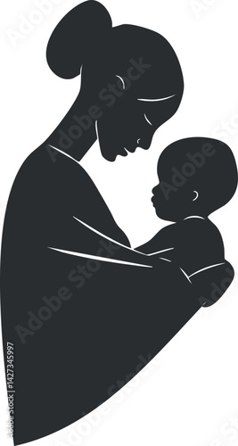 A silhouette of a mother lovingly holding her baby, showcasing the bond of family and affection.