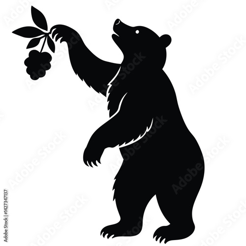 Black Bear Silhouette Vector: Standing Bear with Berries Clipart, Animal Illustration, Wildlife Graphic, Nature Icon, Vector Art