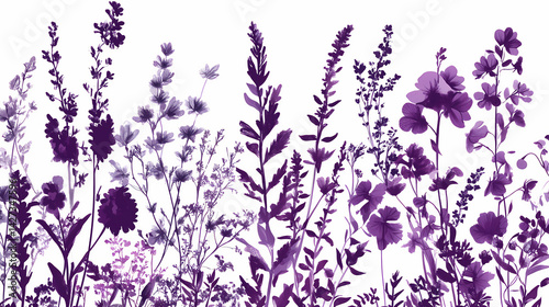 Collection of various purple wildflowers and foliage, digitally illustrated . ai generative. Flora Pulse. Illustration
