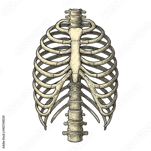 Vintage Anatomical Illustration of Human Ribcage – Frontal View