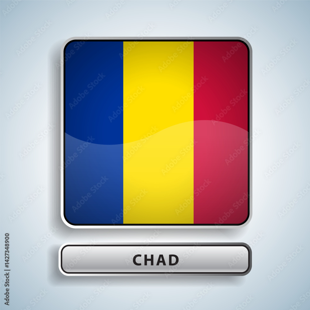 Fototapeta premium Chad flag square button Isolated on color gradient background. Exclusive Icon flag