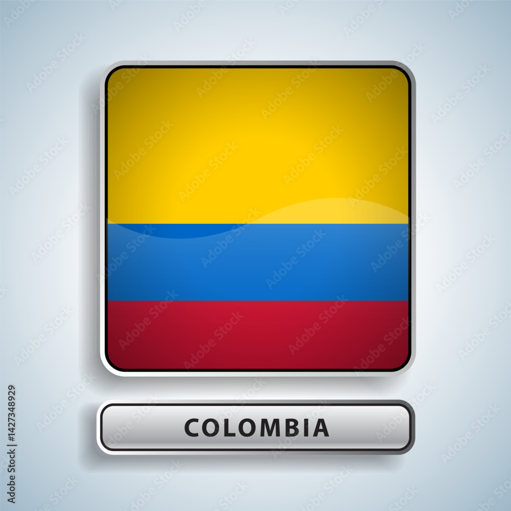 Colombia flag square button Isolated on color gradient background. Exclusive Icon flag Colombia flag square button Isolated on color gradient background. Exclusive Icon flag