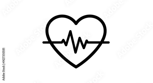 Heart with Heartbeat Icon - Black Outline Vector for Health