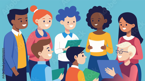 A diverse group of students of different ages and backgrounds come together for a discussion panel on the benefits of peertopeer lending for. Vector illustration