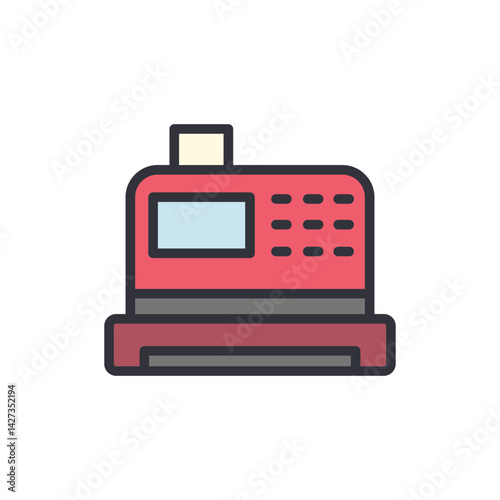 Cashier machine colored icons, minimalist vector illustration ,simple transparent graphic element .Isolated on white background