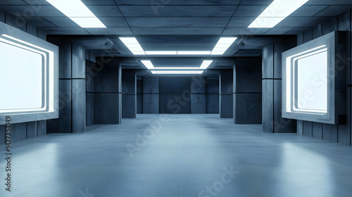 Futuristic Concrete Tunnel With Neon Lighting