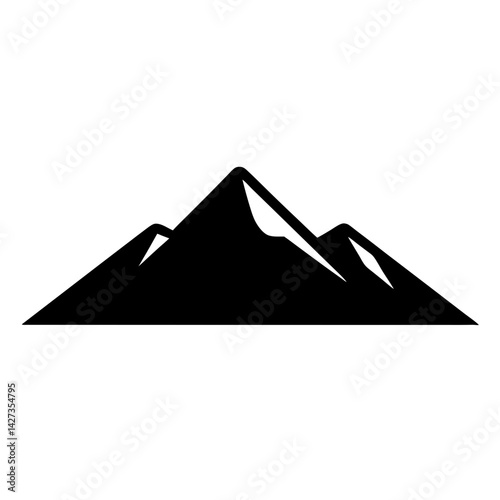 Silhouette of three mountain peaks against a white background, simple design