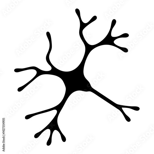 Black silhouette of neuron or nerve cell on white background illustration