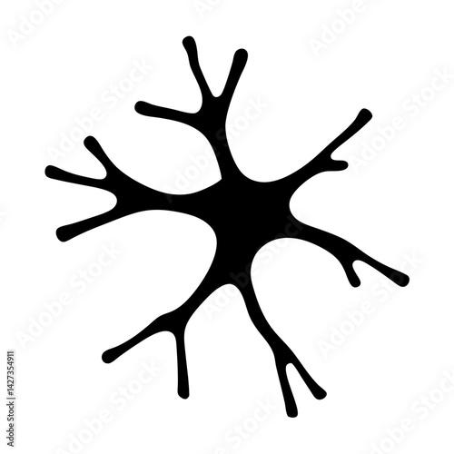 Stylized Microglia or Neuron Silhouette with Multiple Branching Processes on White Background