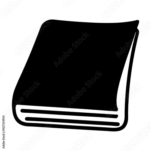 Illustration of a closed book with black cover and white pages