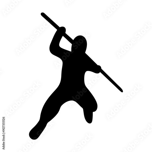 Silhouette of a spear fisherman in action, ready to throw his spear
