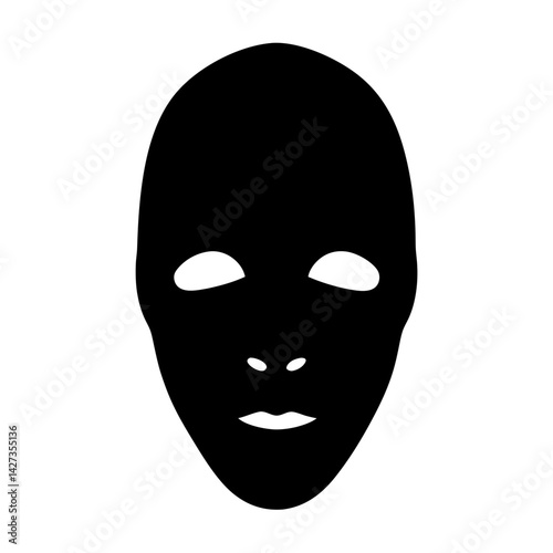 Monochrome Faceless Mask Silhouette with Minimalist Facial Features and Ominous Presence