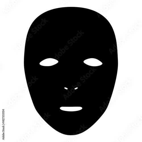 Abstract black face mask with minimalist features on a white background