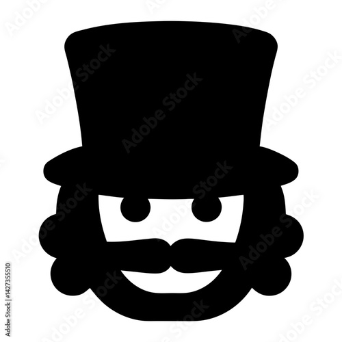 Black silhouette of a cartoon magician wearing a top hat and mustache