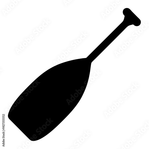 Isolated black silhouette of a single oar or paddle used for boating