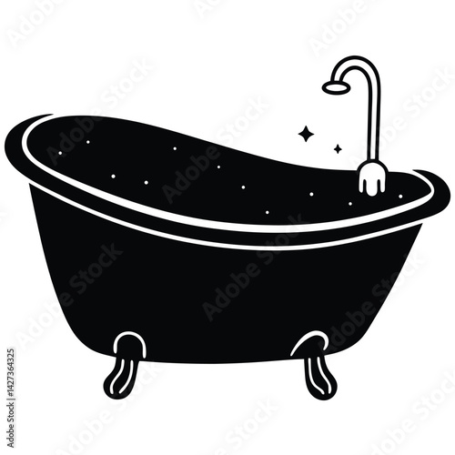 isolated Black vector bathtub WIith White Background