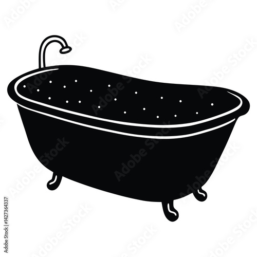 isolated Black vector bathtub WIith White Background