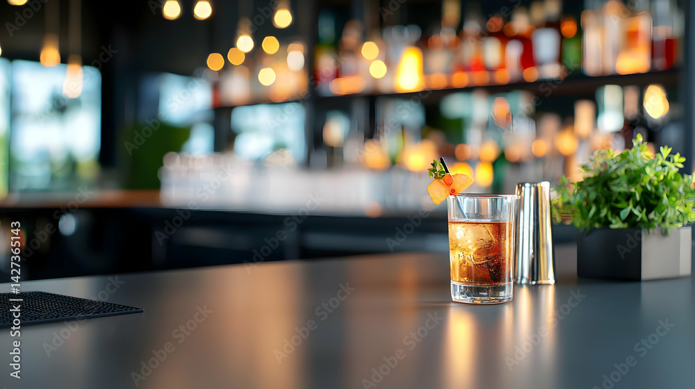 Modern Bar Counter With Cocktail And Blurred Background Modern Bar Counter With Cocktail And Blurred Background