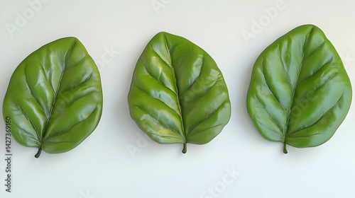 Three Green Leaves On White Background